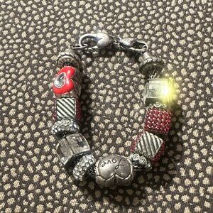 Elegant Silver and Red Beaded Bracelet Brigton